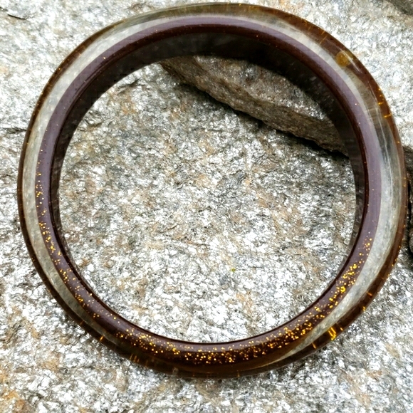 Vtg Abstract Gold Confetti RS Lucite Bracelet - Picture 8 of 8